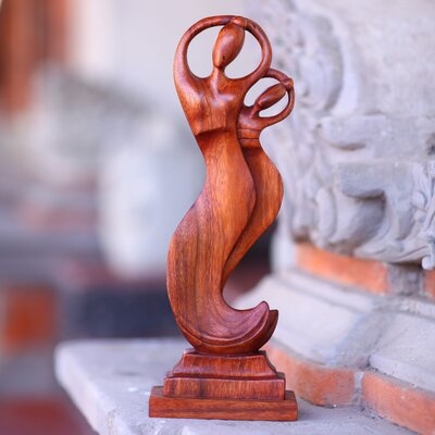 Ebonie Artisan Hand Carved Wood Bali Dancers Statue - Image 0