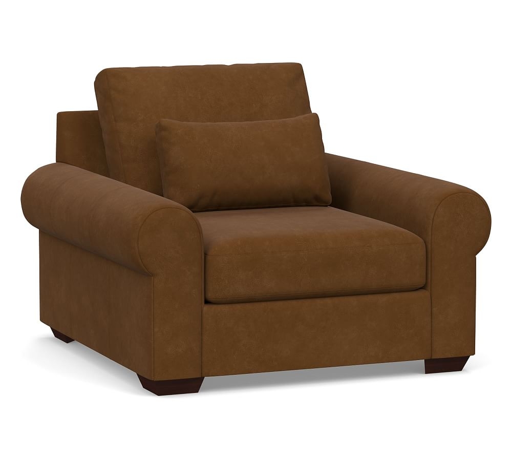 Big Sur Roll Arm Leather Armchair, Down Blend Wrapped Cushions, Aviator Umber - Image 0