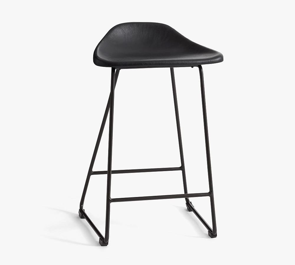 Brenner Counter Stool, Black Leather - Image 0