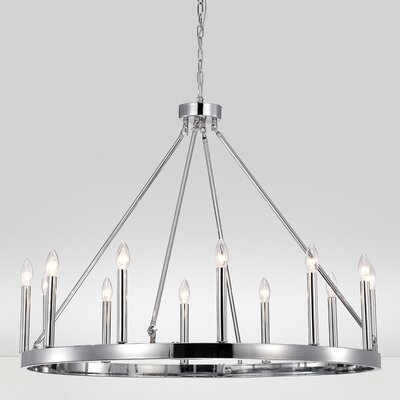 Andrees Chrome 12-Light 39-Inch Wagon Wheel Chandelier - Image 0