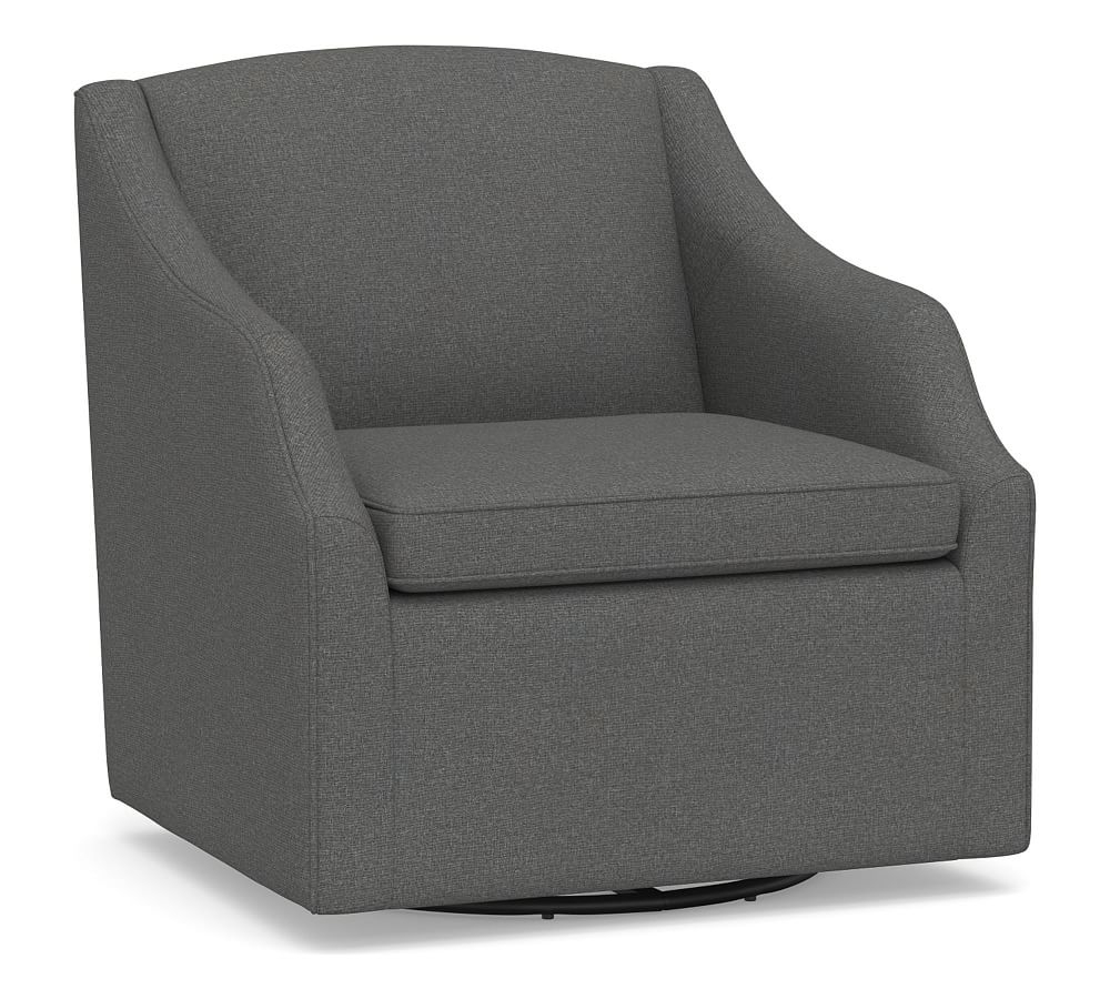 SoMa Emma Upholstered Swivel Armchair, Polyester Wrapped Cushions, Park Weave Charcoal - Image 0