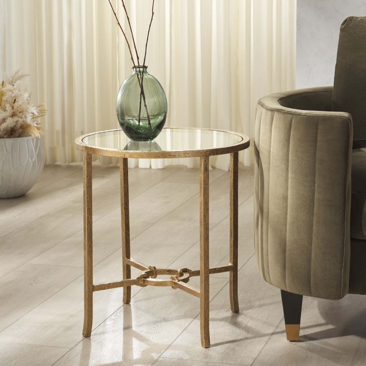 Tauri Metal Round Accent Table - Brass/Clear - Image 1