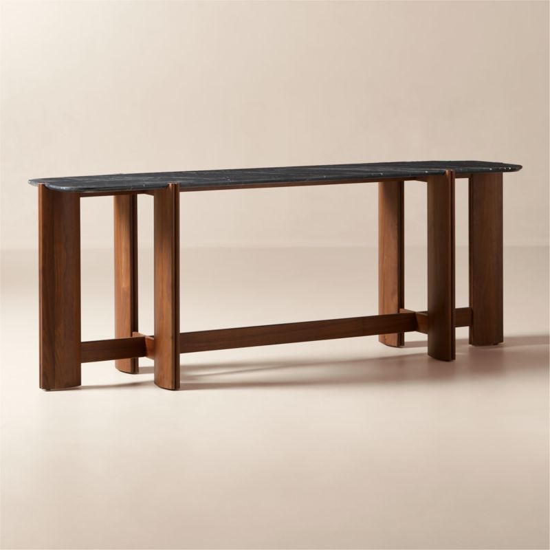 Tule 78" Black Marble and Walnut Wood Console Table - Image 3