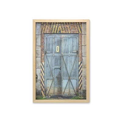 Old Wooden Factory Gate Warning Signs Change Modern Techno Theme - Picture Frame Photograph Print on Fabric - Image 0