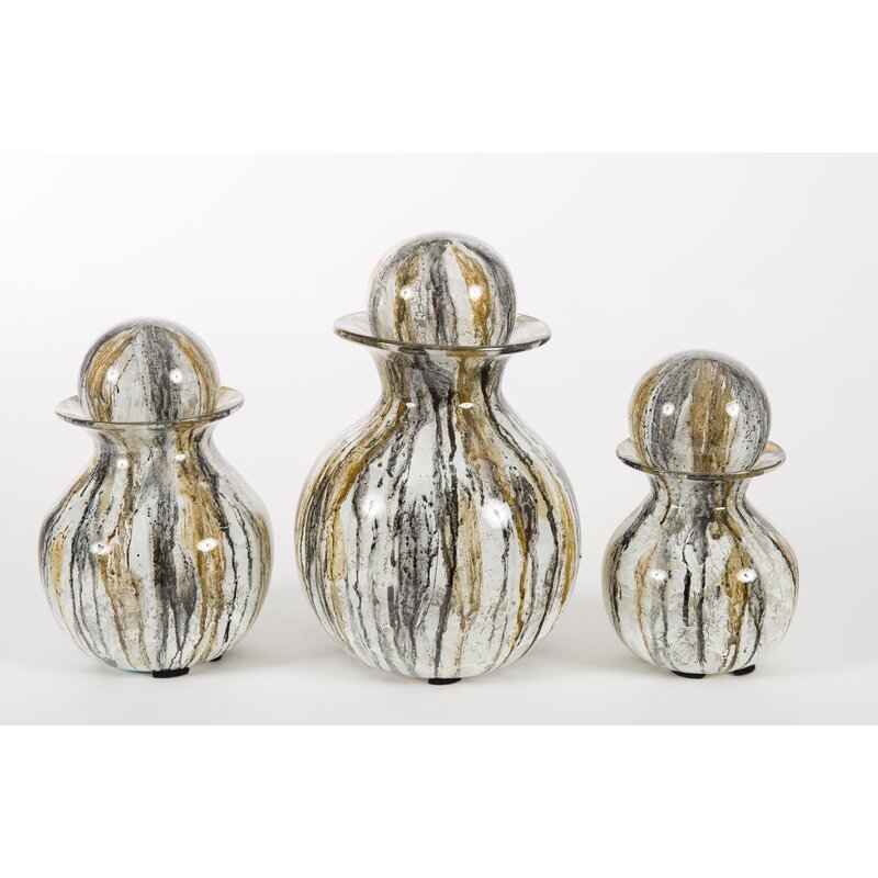 Prima Design Source 3 Piece Gray Whisper Glass Decorative Bottle Set - Image 0