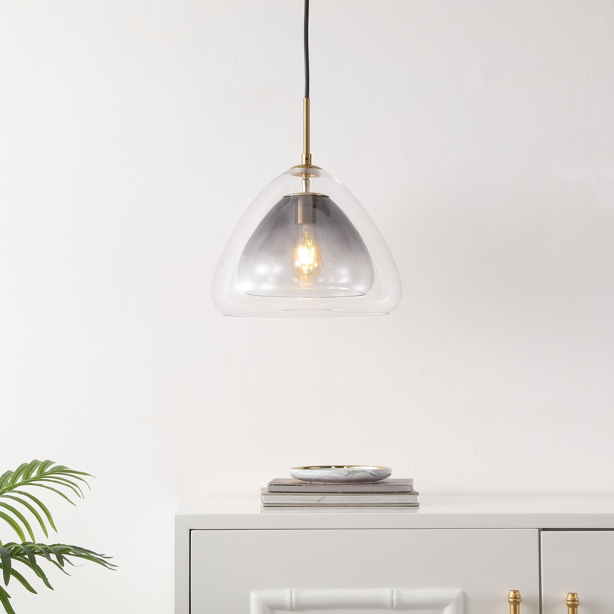 Eclipse 17" Pendant - Smoke Grey / Brass - Safavieh - Image 1