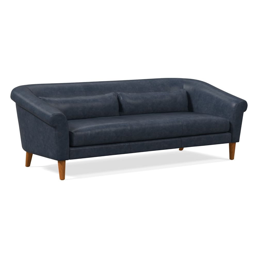 Parlour 82" Sofa, Oxford Leather, French Navy, Pecan - Image 0