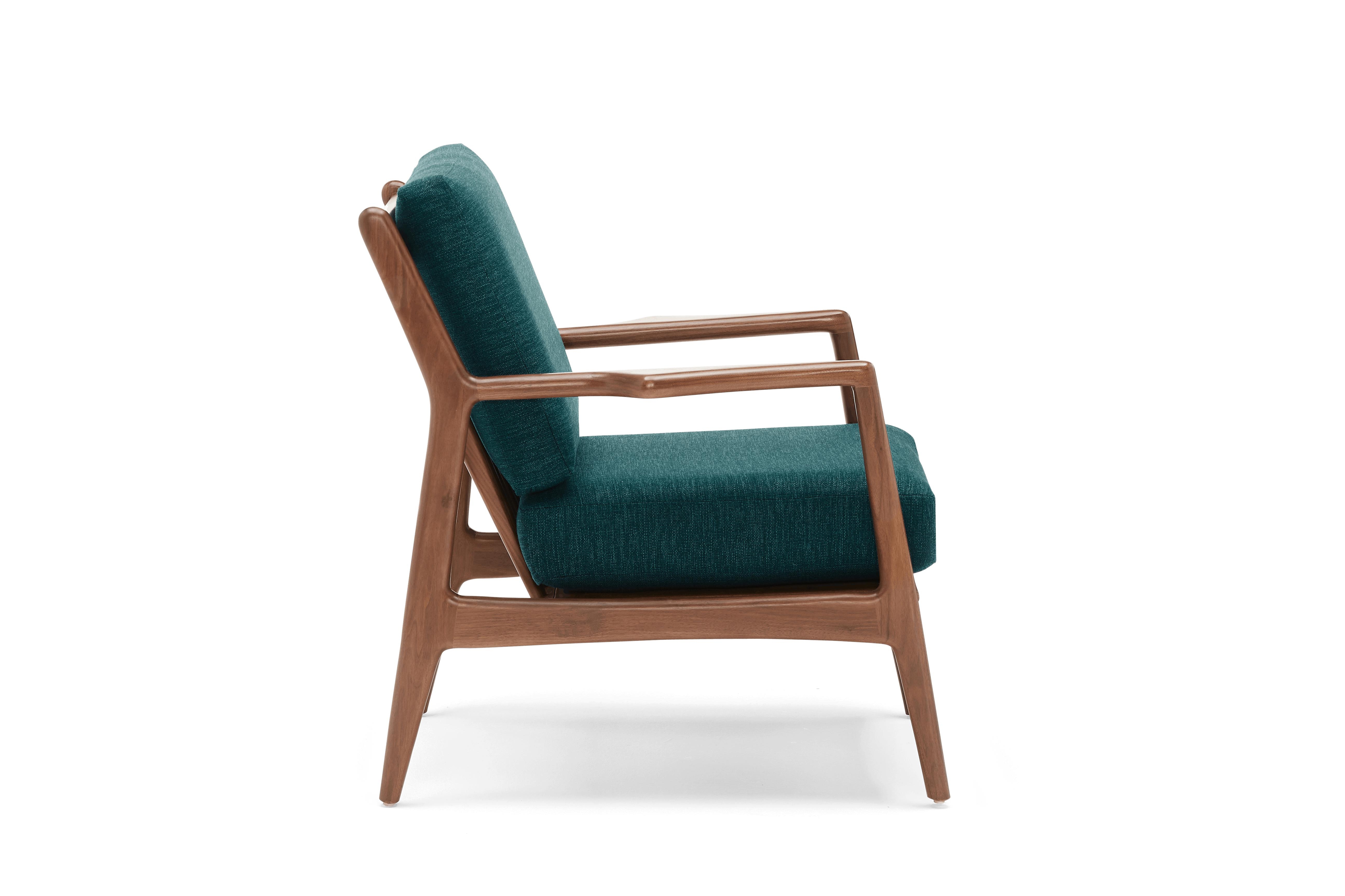 Blue Collins Mid Century Modern Chair - Key Largo Zenith Teal - Walnut - Image 2