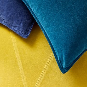 Washed Cotton Velvet Pillow Cover, 24"x24", Blue Teal, Set of 2 - Image 1