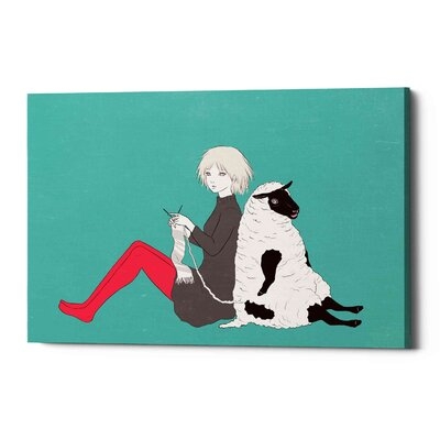 Sheep and Girl by Sai Tamiya - Wrapped Canvas Graphic Art Print - Image 0