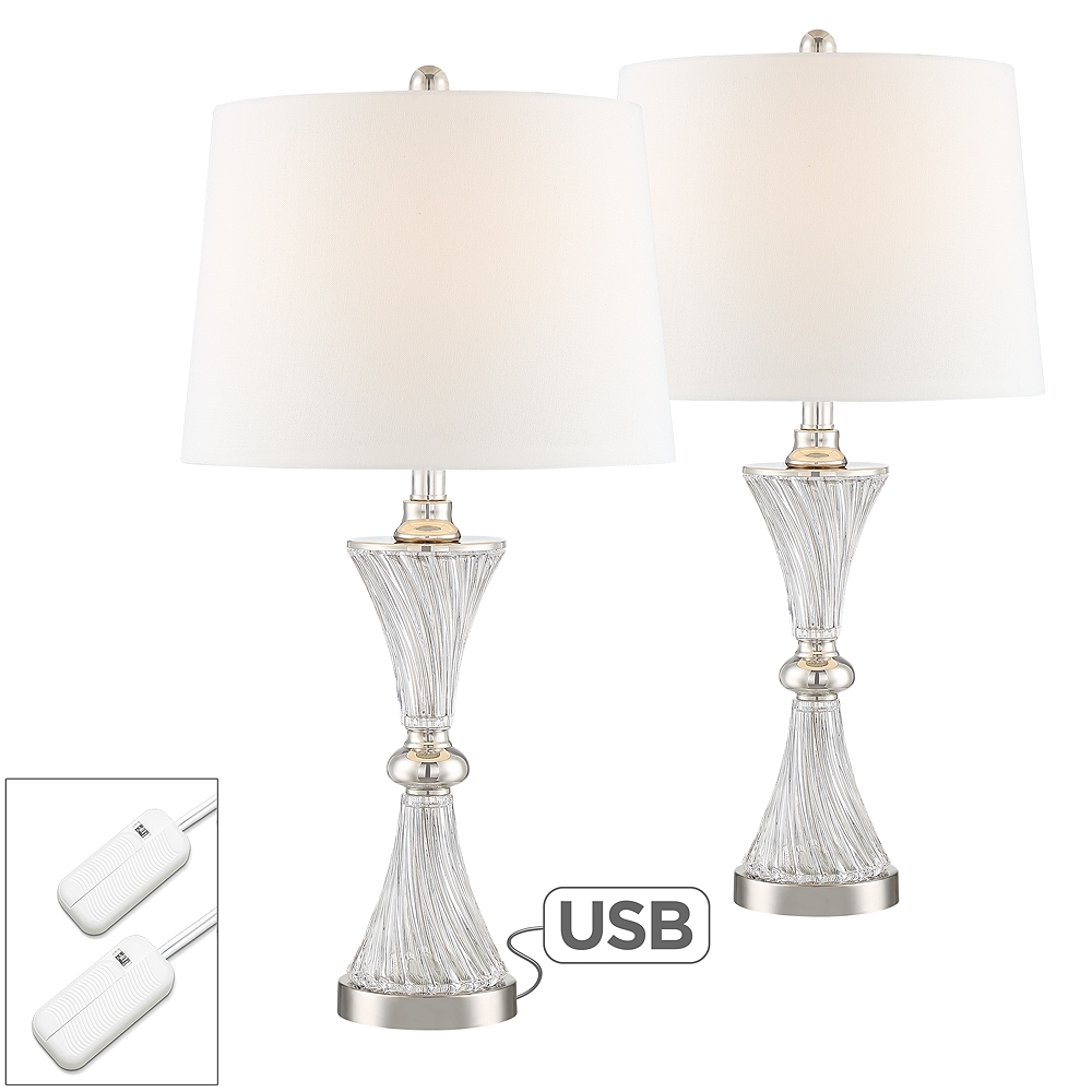Luca Glass USB Table Lamps Set of 2 with Table Top Dimmers - Image 0