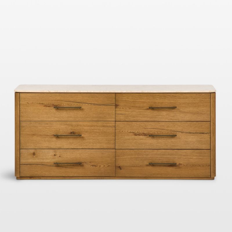 Raleigh 72" Worn Oak and Marble Top 6-Drawer Dresser - Image 11