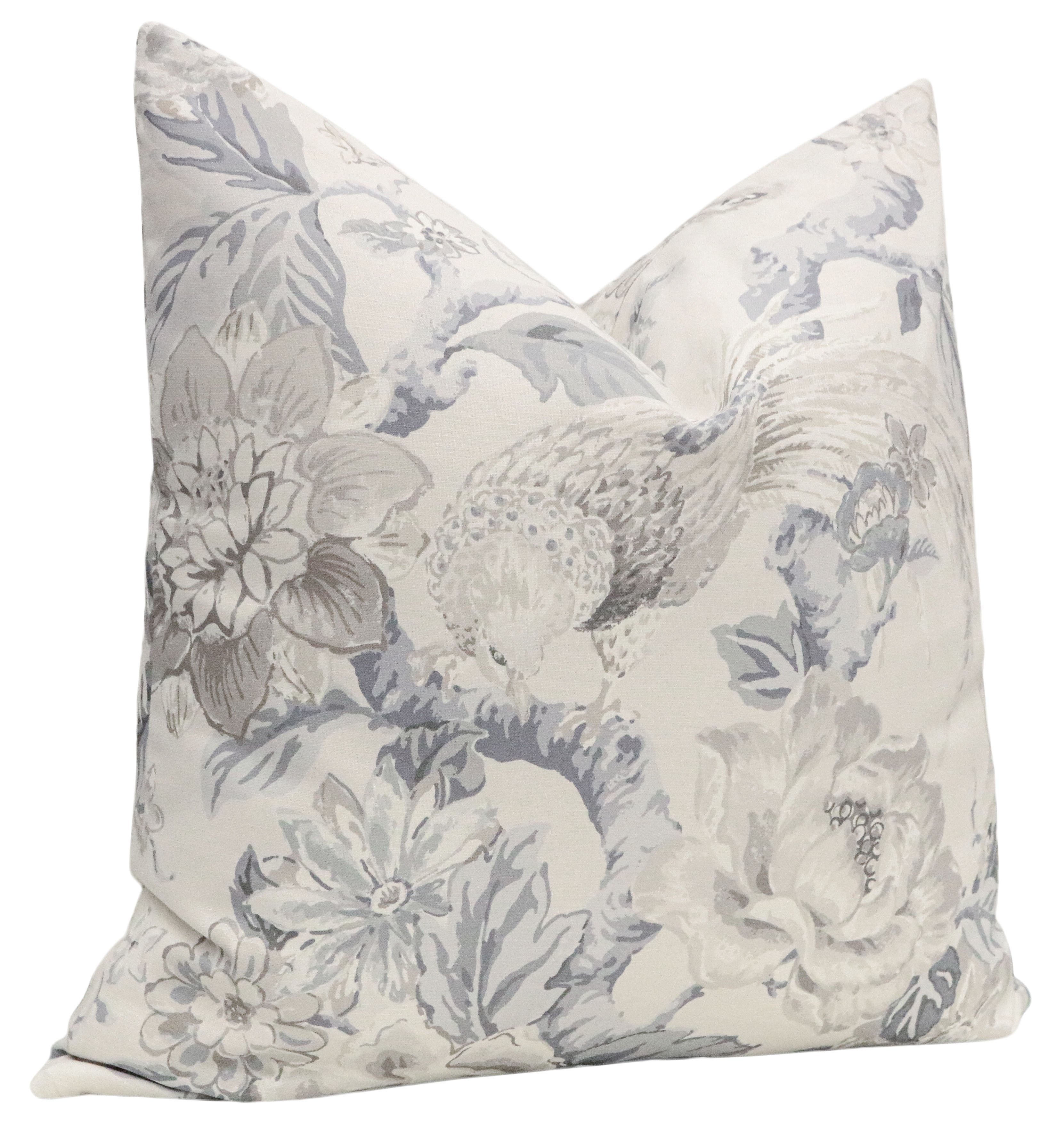 Floral Aviary Print Pillow Cover, Delft, 20" x 20" - Image 1