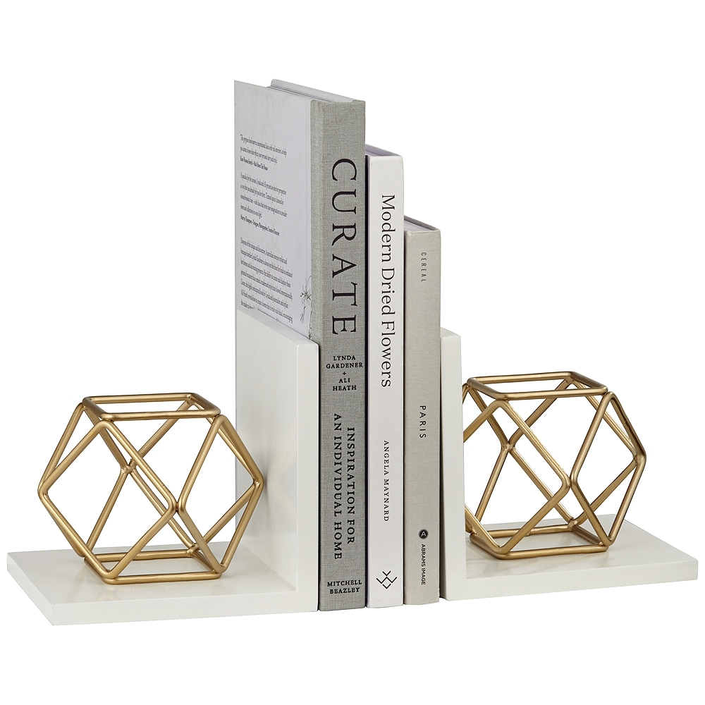 Fantasma White Wood Glossy Golden Bookends Set - Image 0