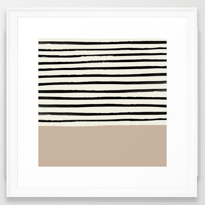 Latte & Stripes Framed Art Print by Leah Flores - Scoop White - MEDIUM (Gallery)-22x22 - Image 0