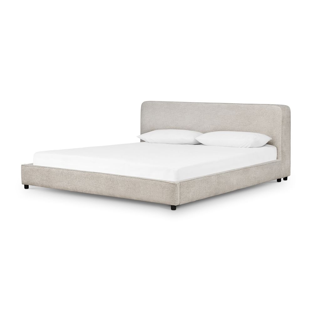Curved Modern Upholstered Bed, Plushstone Linen, King - Image 0
