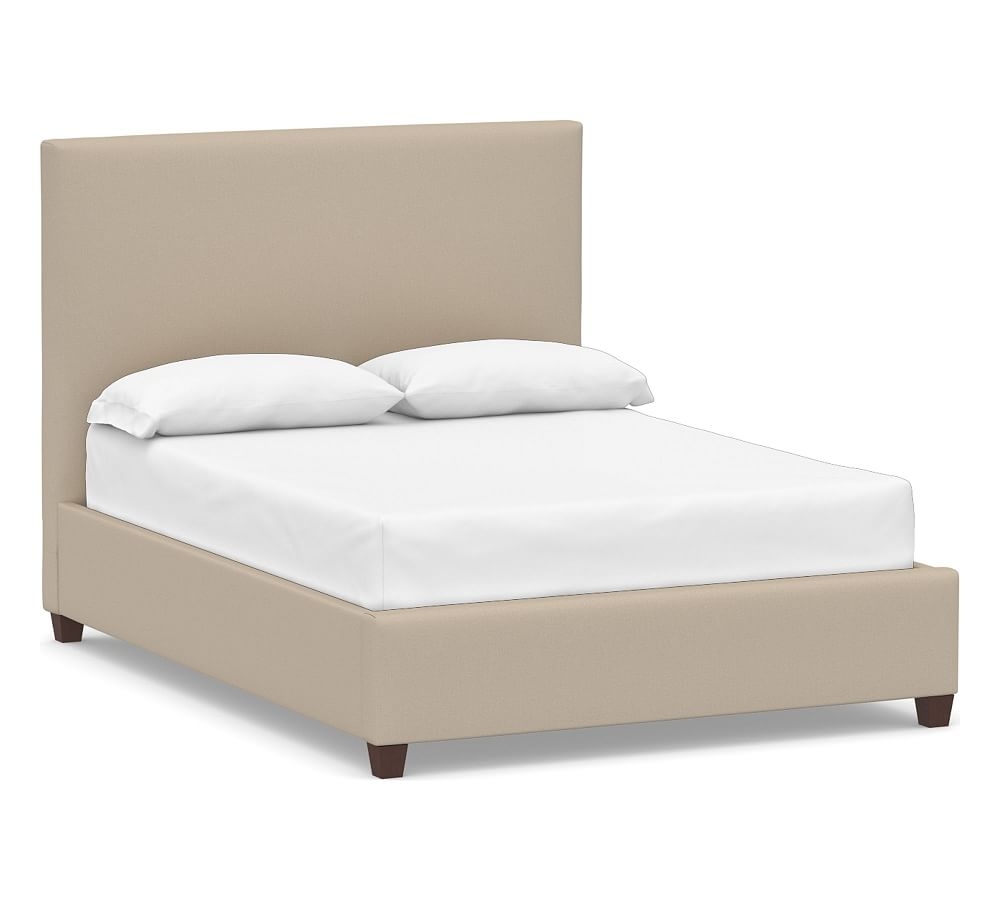 Raleigh Square Upholstered Bed without Nailheads, King, Sunbrella(R) Performance Slub Tweed Oatmeal - Image 0