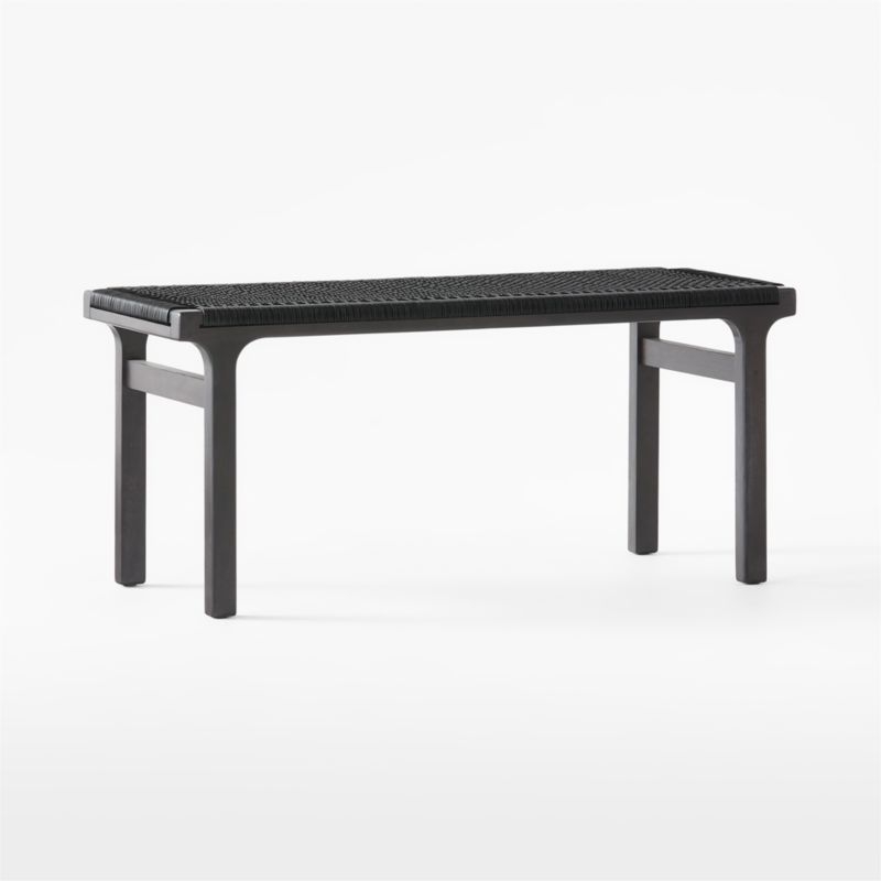 Small Black Leather Woven Bench - Image 2