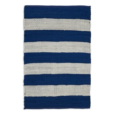 Howse Striped Hand Knotted Cotton Navy/Gray Area Rug - Image 0