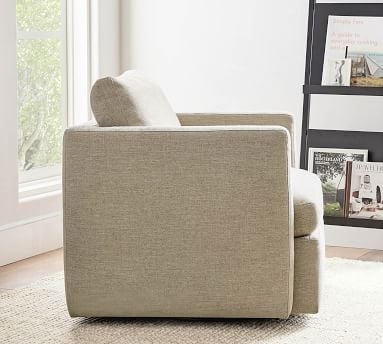 Menlo Upholstered Swivel Armchair, Polyester Wrapped Cushions, Basketweave Slub Oatmeal - Image 5