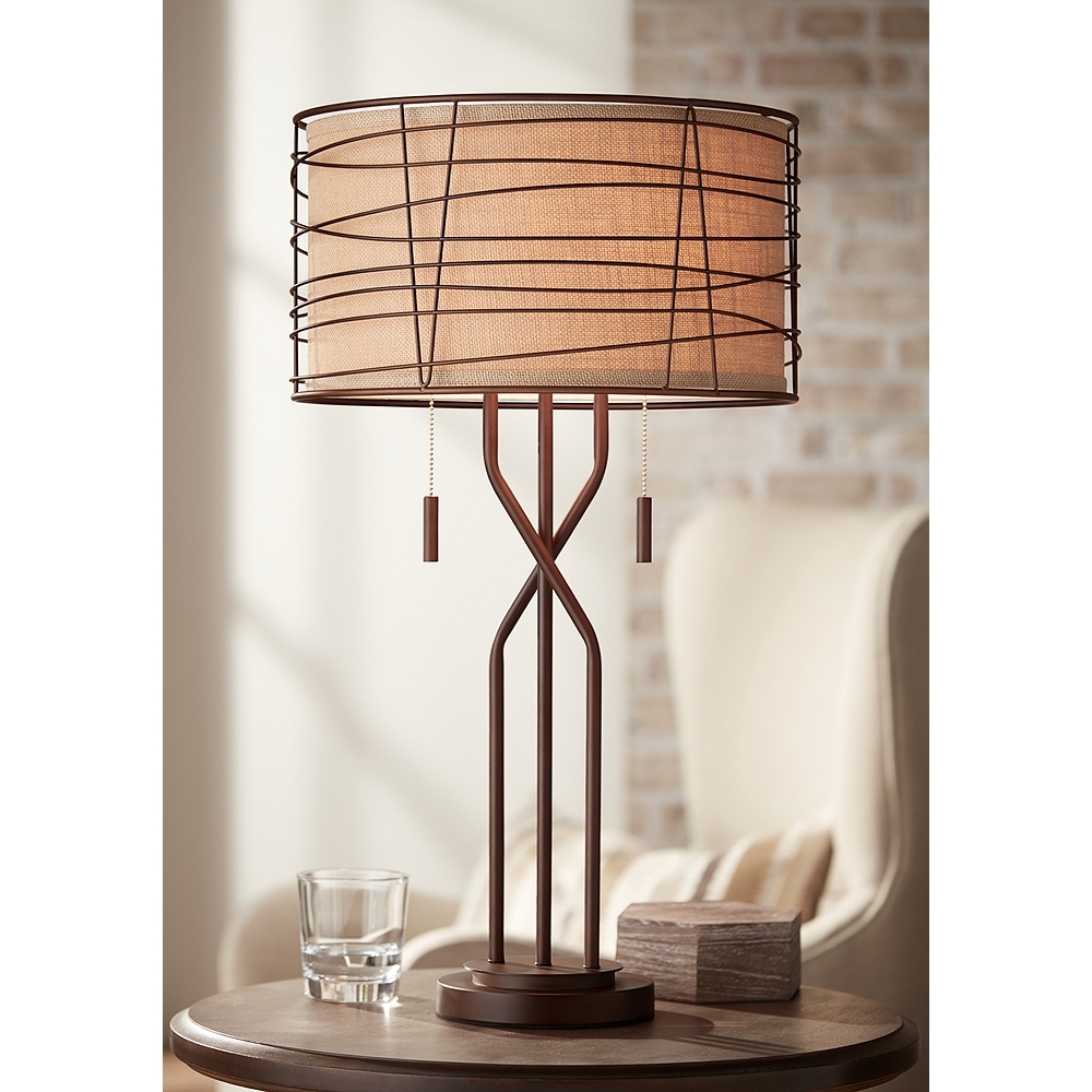 Marlowe Bronze Woven Metal Table Lamp with Table Top Dimmer - Style # 89M33 - Image 0