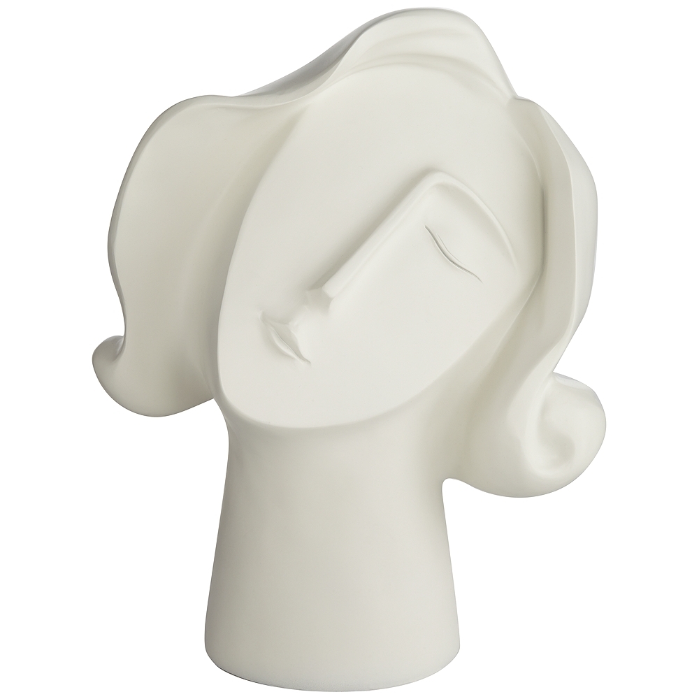 Woman Head Matte High Bust Sculpture, White, 12" - Image 0