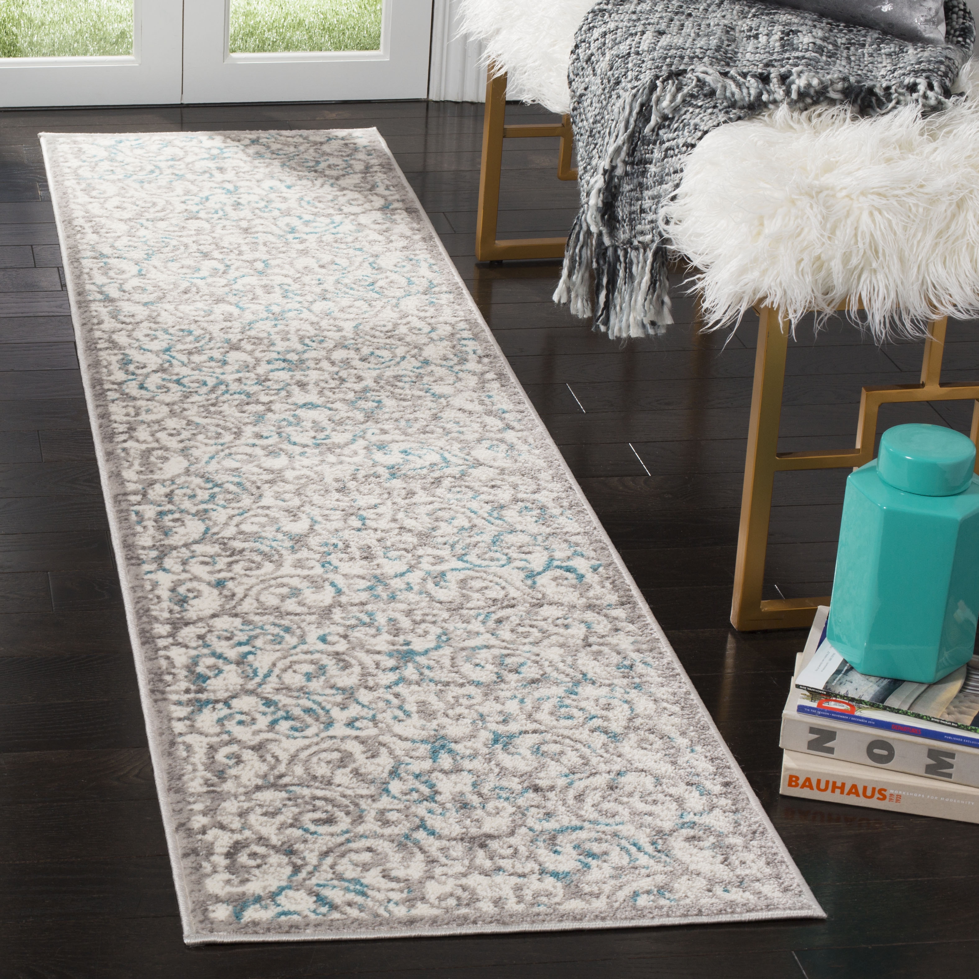 Arlo Home Woven Area Rug, SKY198D, Ivory/Blue,  2' X 8' - Image 1