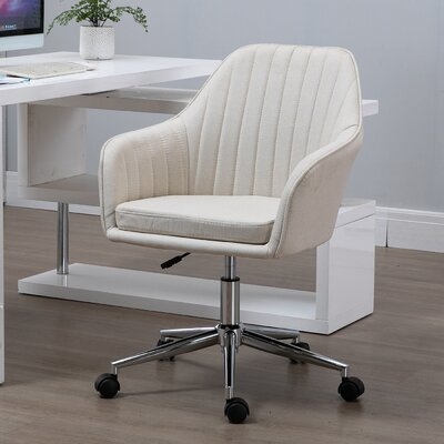 Office Computer Chair Mid-Back Task Chair With Tub Shape Design, Lined Pattern Back And Swivel Wheels For Living Room, Grey - Image 0