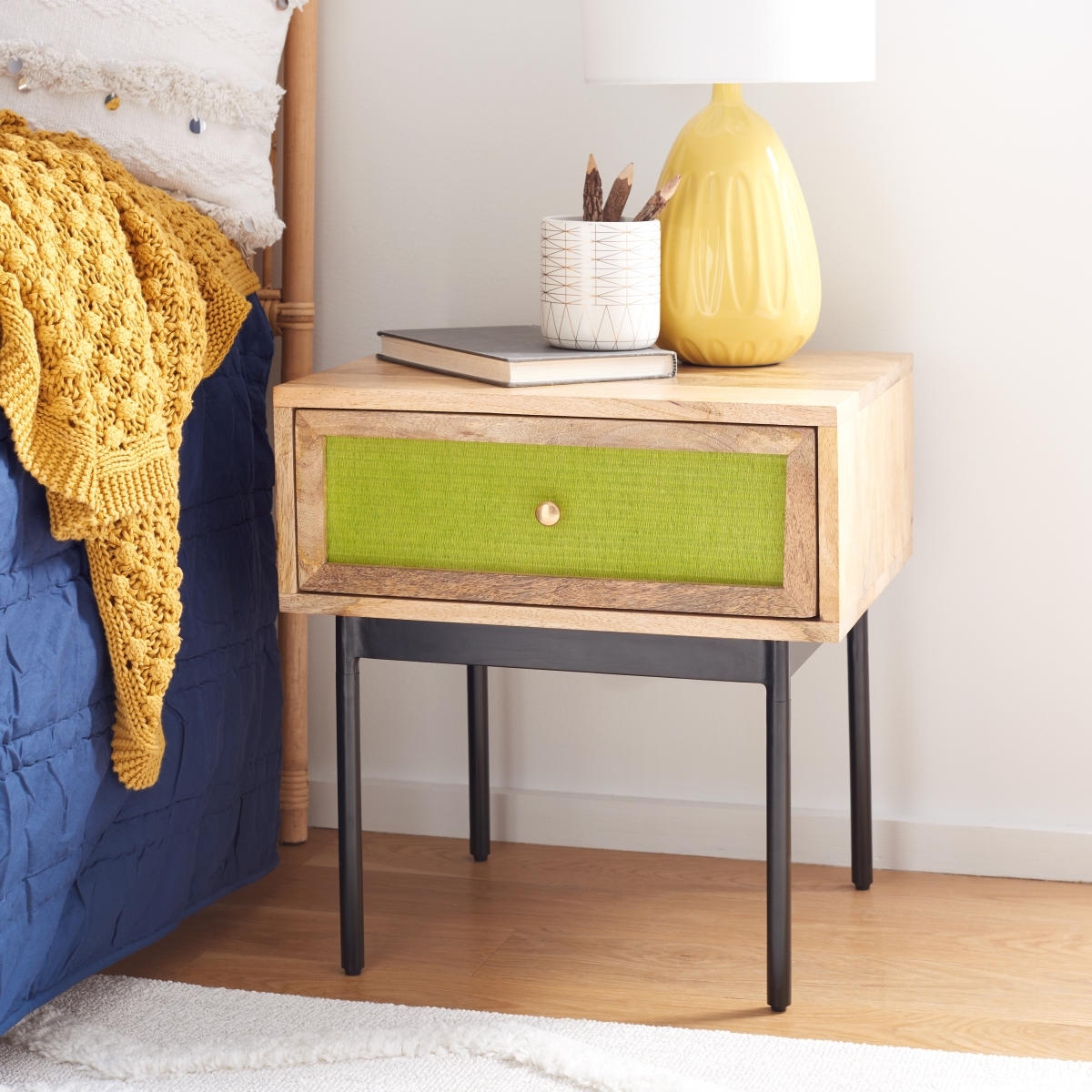 Bahiti 1 Drawer Nightstand - Natural / Black - Safavieh - Image 1