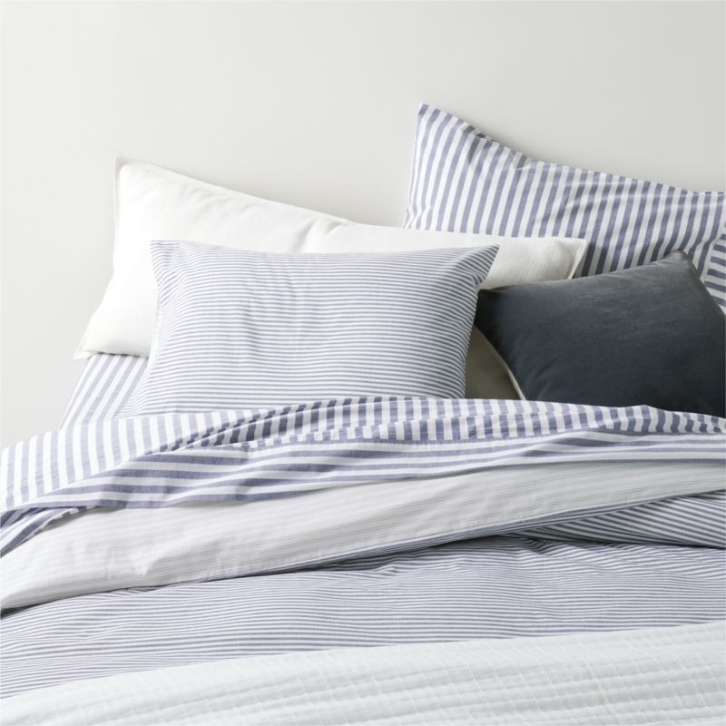 Oxford Shirting Light Indigo Blue Organic Cotton Reversible King Duvet Cover - Image 1