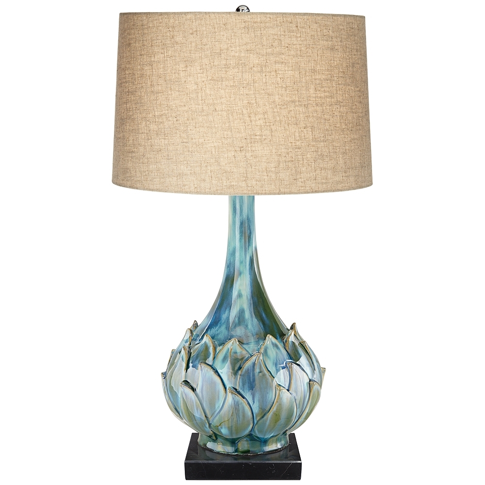 Possini Euro Kenya 29 1/2" Ceramic Lamp with Square Black Marble Riser - Image 0