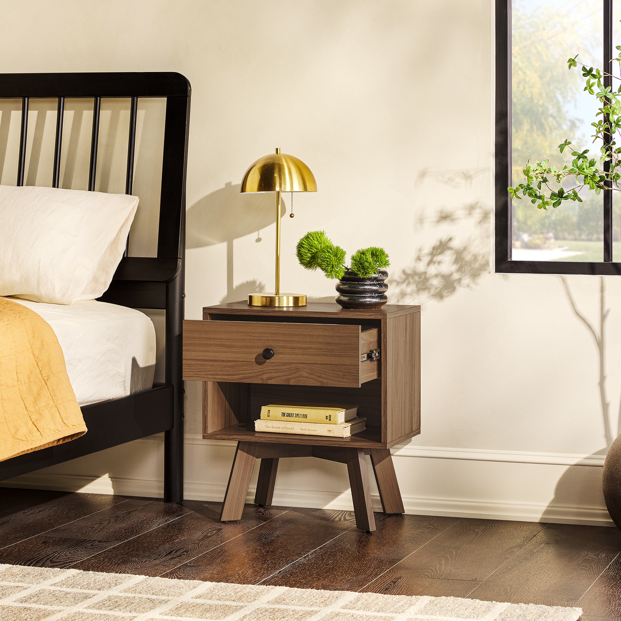 Mid-Century Modern Minimalist 1-Drawer Nightstand – Mocha - Image 6