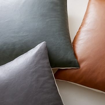 Leather Pillow Cover, 20"x20", Slate - Image 1