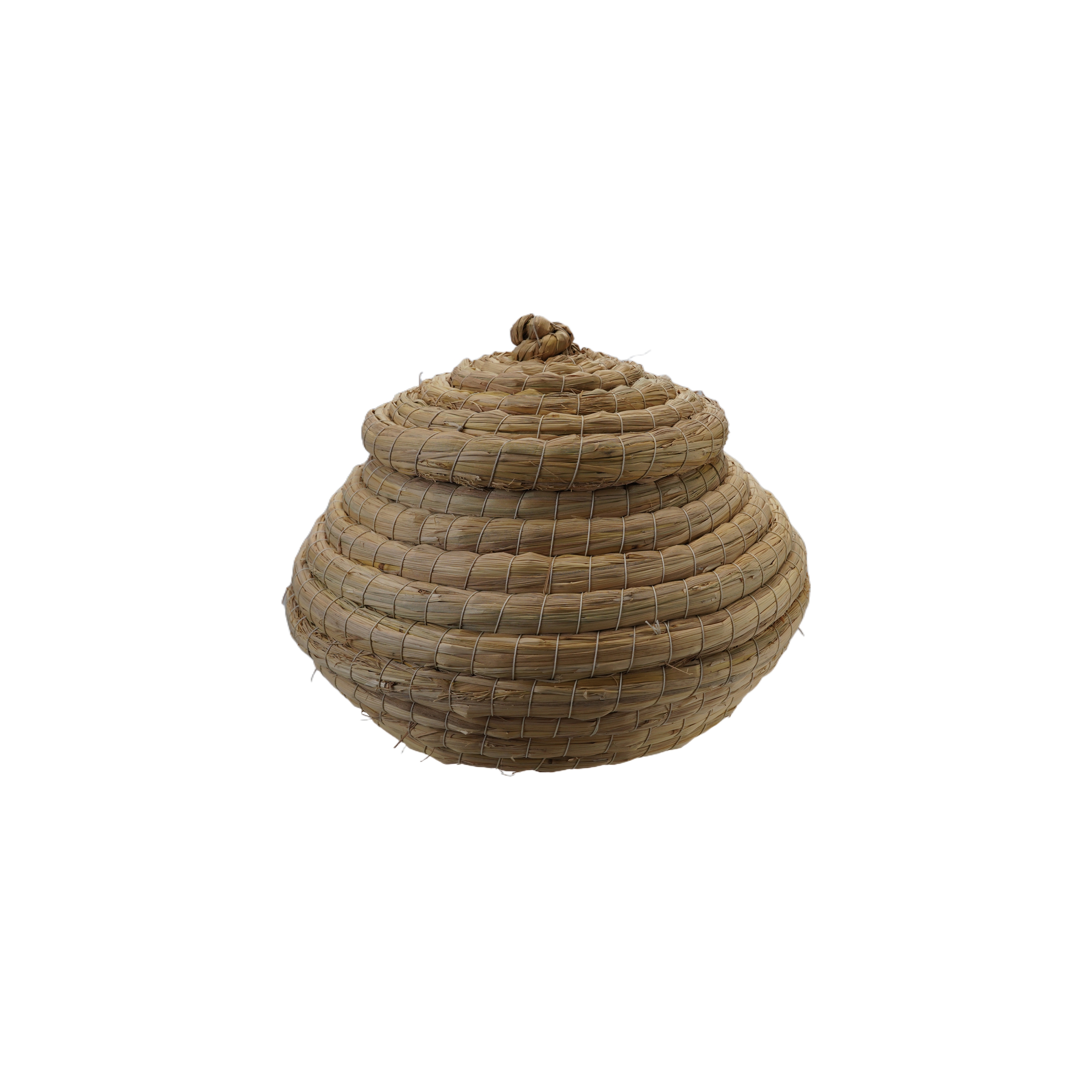 Woven Straw Basket with Lid, Natural - Image 0