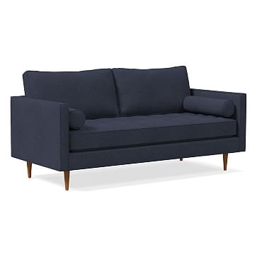 Monroe Tufted 72" Sofa, Poly, Pebble Weave, Aegean Blue, Pecan - Image 0