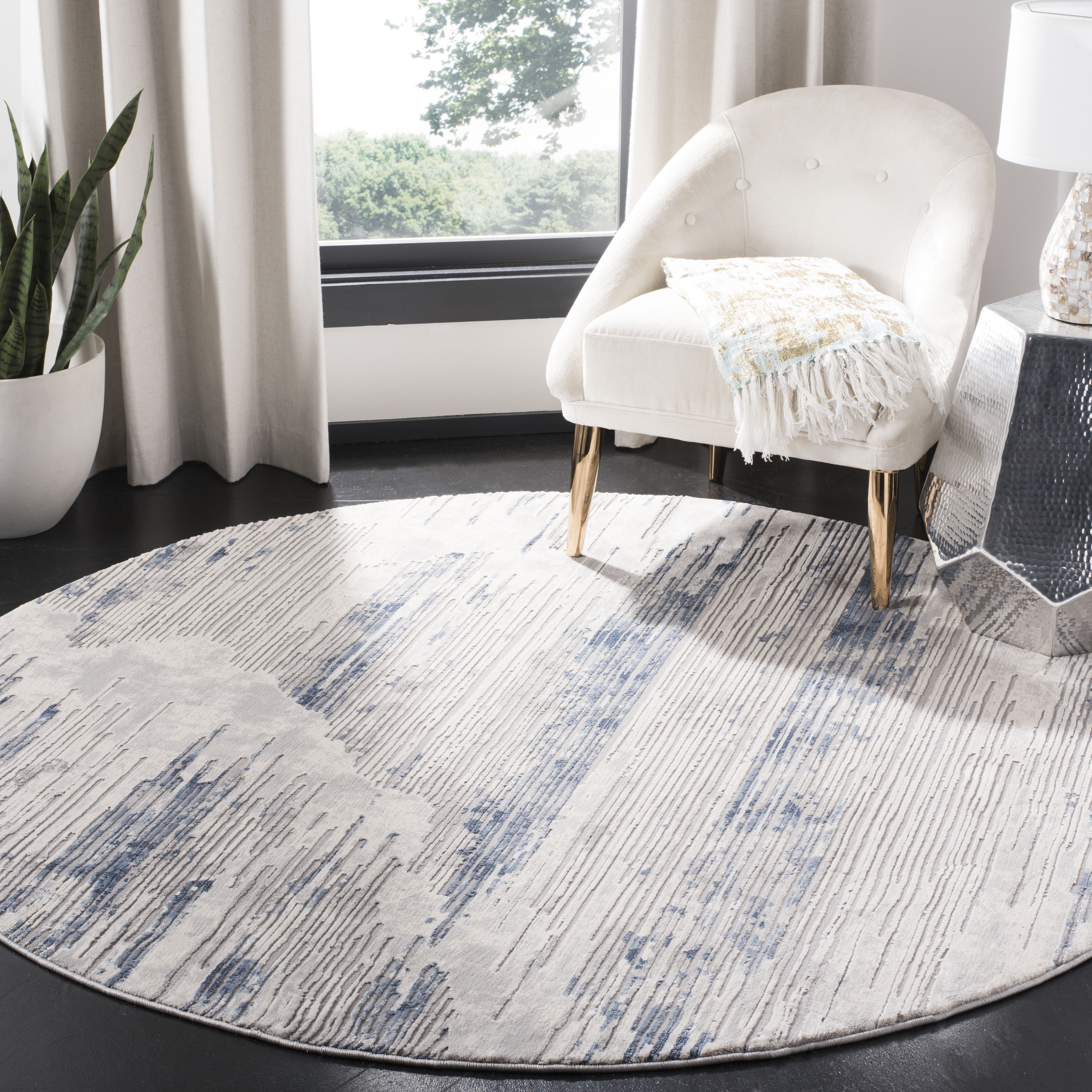 Arlo Home Woven Area Rug, MDW183F, Grey/Ivory,  6' 7" X 6' 7" Round - Image 1