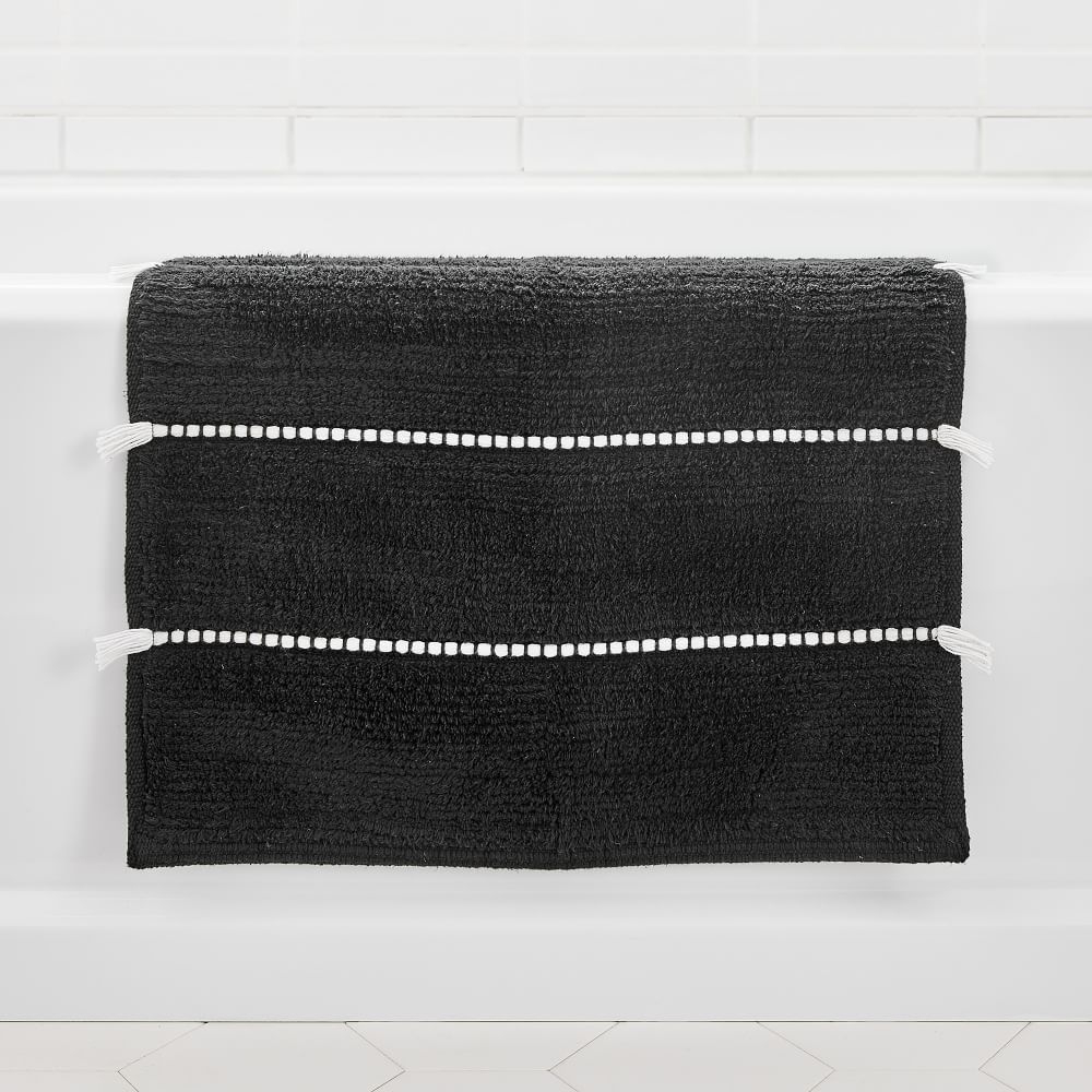 Tassel Stripe Bath Mat, Black, 20"x34" - Image 0