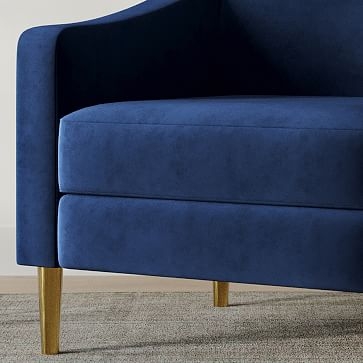 Olive Channel Back Mailbox Arm Chair, Poly, Performance Velvet, Ink Blue, Antique Brass - Image 1