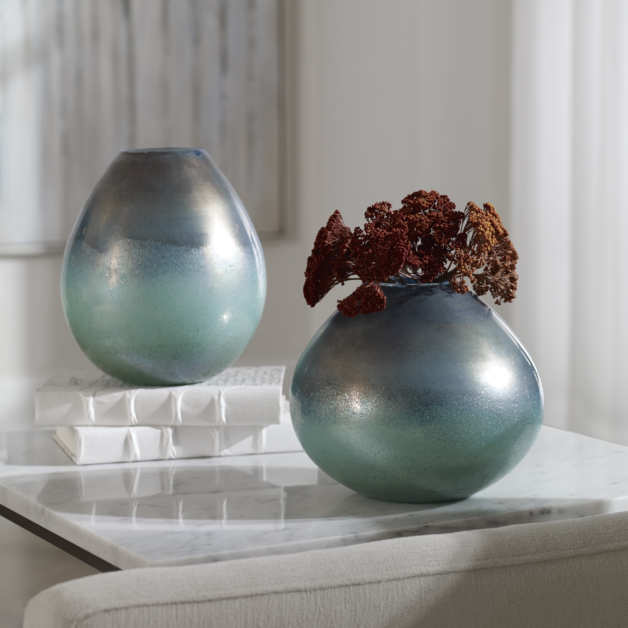 Rian Aqua Bronze Vases, S/2 - Image 1