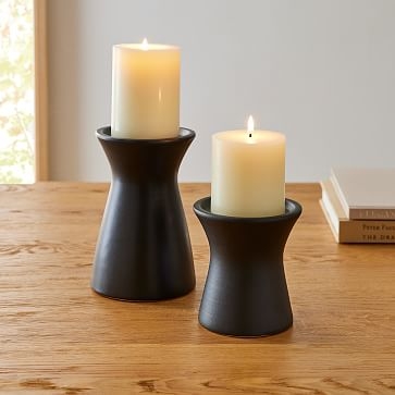 Pure Ceramic Pillar Holder, Black, Small And Medium, Set of 2 - Image 2