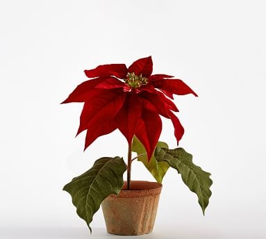 Faux Potted Poinsettias, Small, Red - Image 1