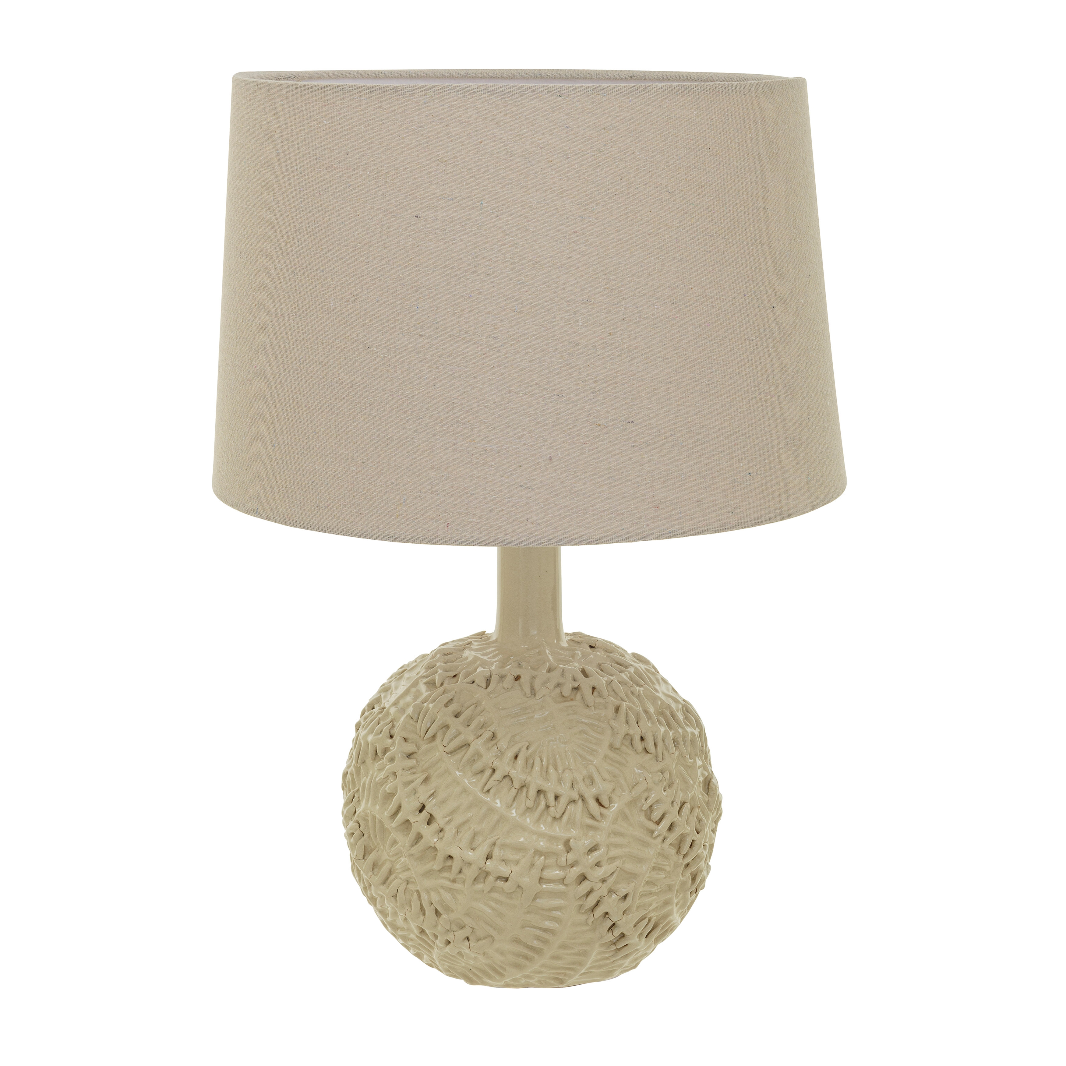 Handmade Textured Stoneware Table Lamp with Fabric Shade, Cream - Image 0