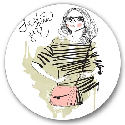 Trendy Fashion Girl - Shabby Elegance Metal Circle Wall Art - Image 0