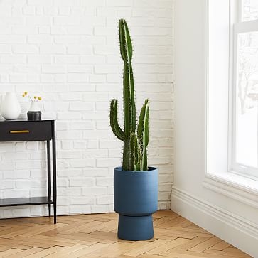 Faux Potted Cactus & Tall Bishop Planter, Black - Image 1