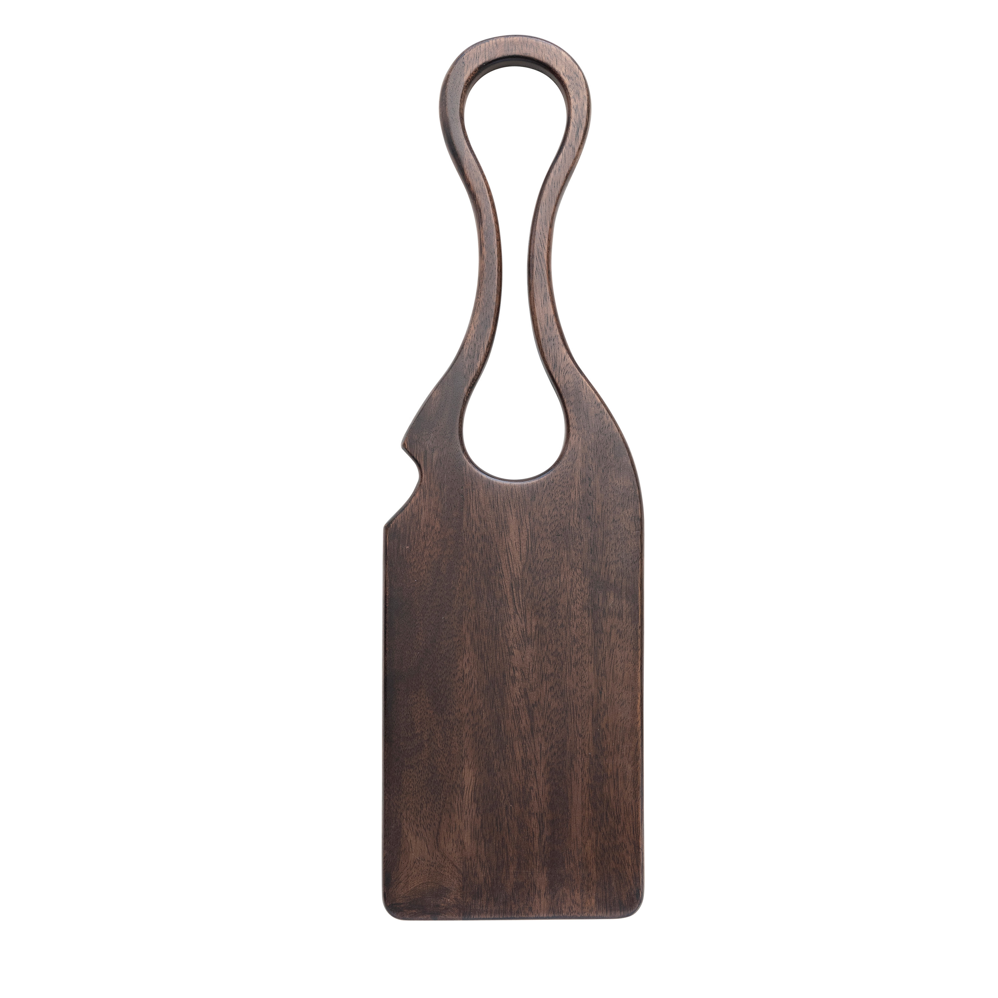 Acacia Wood Charcuterie or Cutting Board with Sculptural Handle, Dark Walnut Finish - Image 0