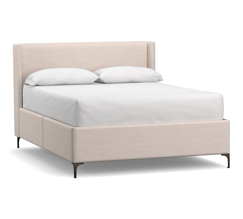 Jake Upholstered Storage Platform Bed with Metal Legs, Queen, Park Weave Oatmeal - Image 0