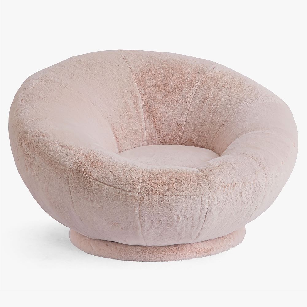 Faux Fur Blush Groovy Swivel Chair, In Home Delivery - Image 0