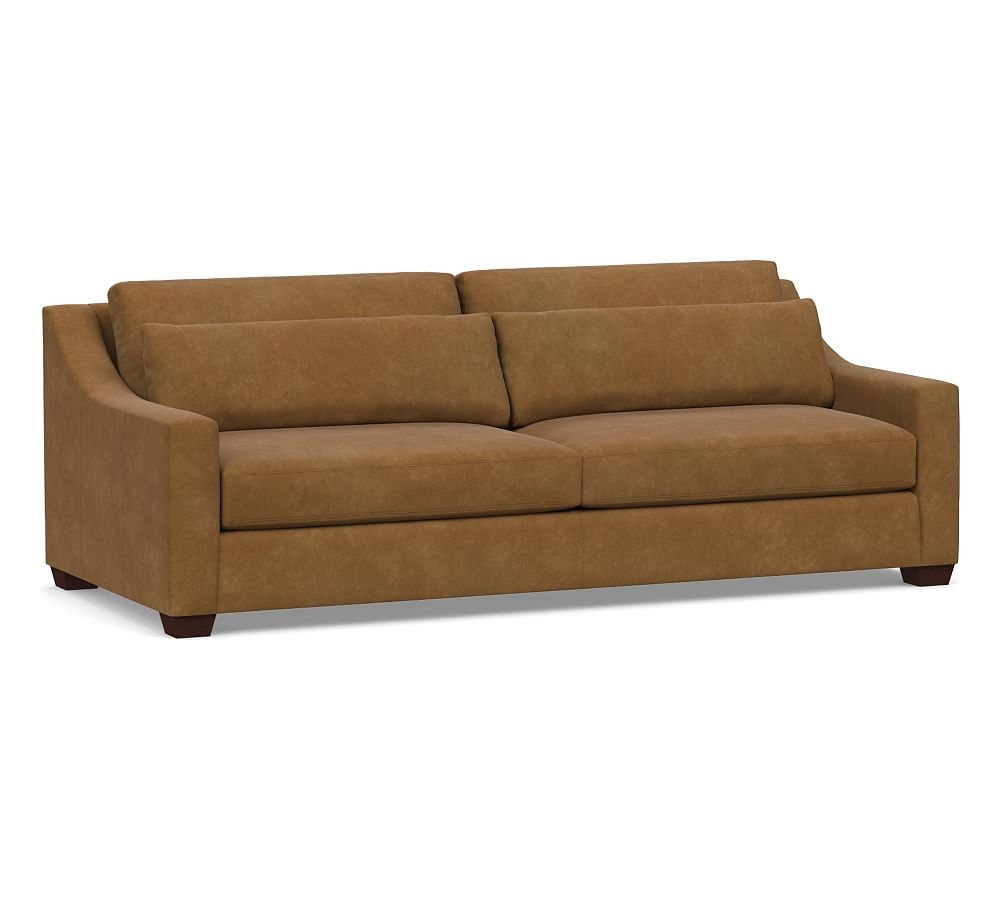 York Slope Arm Leather Deep Seat Grand Sofa 95" 2-Seater, Polyester Wrapped Cushions, Nubuck Camel - Image 0