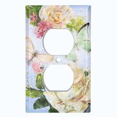 Metal Light Switch Plate Outlet Cover (Flower White Rose Blue - Single Duplex) - Image 0