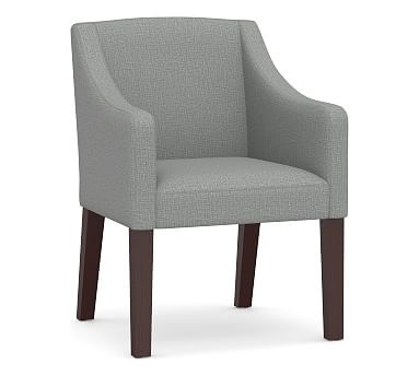 Classic Slope Arm Upholstered Dining Armchair, Espresso Frame, Performance Brushed Basketweave Chambray - Image 0